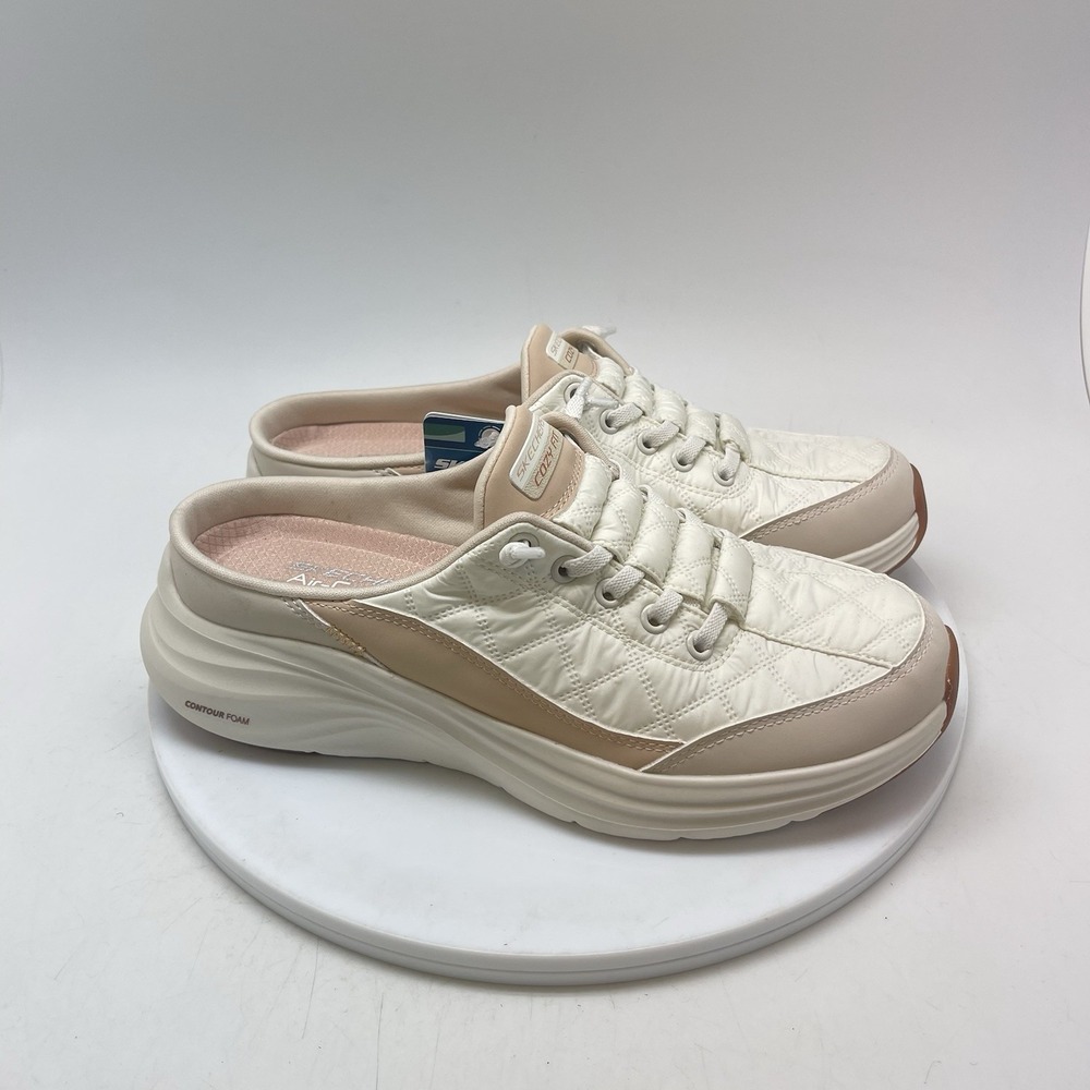 Skechers Mules Womens 7 White Sweet Embrace Contour Foam Lace Shoes 150409